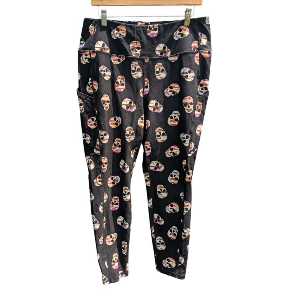 Torrid 2x black tie dye skull compression leggings goth emo gym yoga workout run